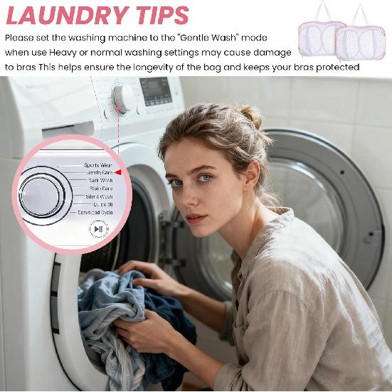 2 Pack Large Bra Laundry Bags for Washing Machine, Brassiere Wash Bags for Laundry, Lingerie Bag for Washing Delicates, Pink Bra Washer Protector