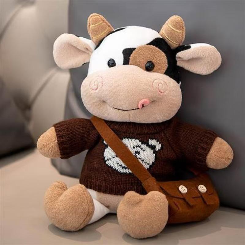 30cm Cute Cow Dolls Sweater Little Cow Plush Toy Chinese Zodiac Stuffed Animals  Cloth Doll New Year's Gift Girl's Birthday Gift