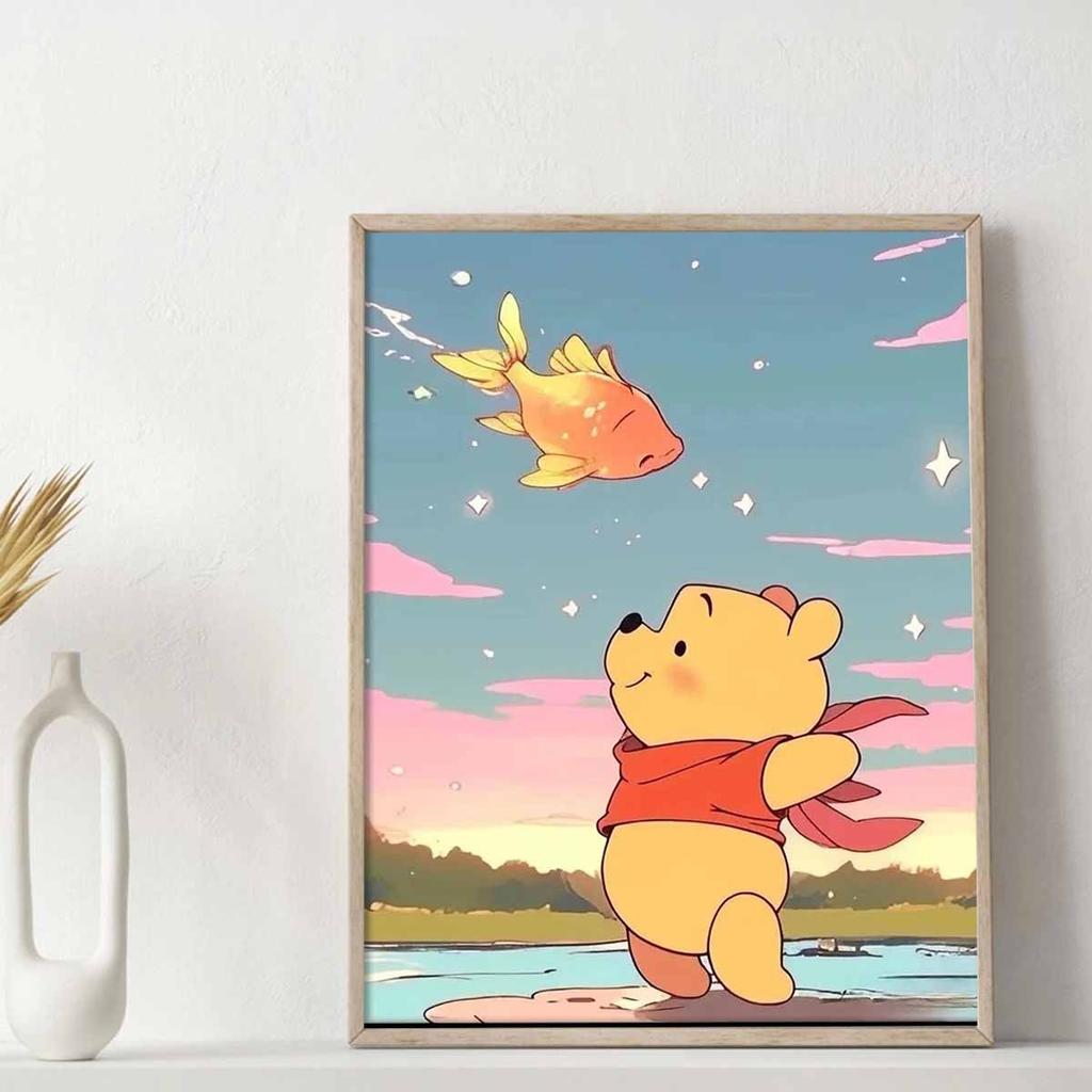 DIY Diamond Painting Winnie The Bear and The Goldfish Cross Stitch Kit Mosaic Art Diamond Painting Full Circle Diamond Home Decoration