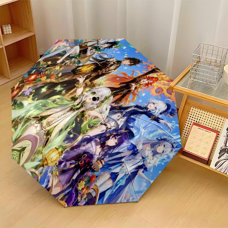 Genshin Impact Windproof Auto 8 Rib Folding Umbrella Portable Outdoor Parasol
