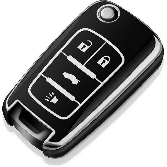 Tukellen for Chevy Key Fob Cover Special Soft TPU Key Case Key Shell Compatible with Chevrolet Camaro Cruze Malibu Sonic Volt Park Impala Buick 4 Buttons чёрный