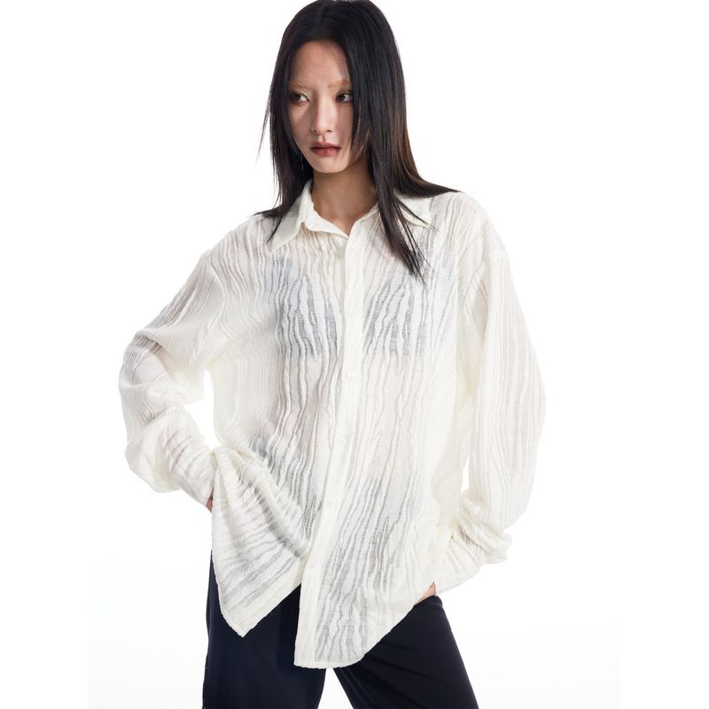 

Thelight2024 Summer New Style White Crack Texture Sunscreen Shirt Thin Breathable and Loose Outer Wear Women White L