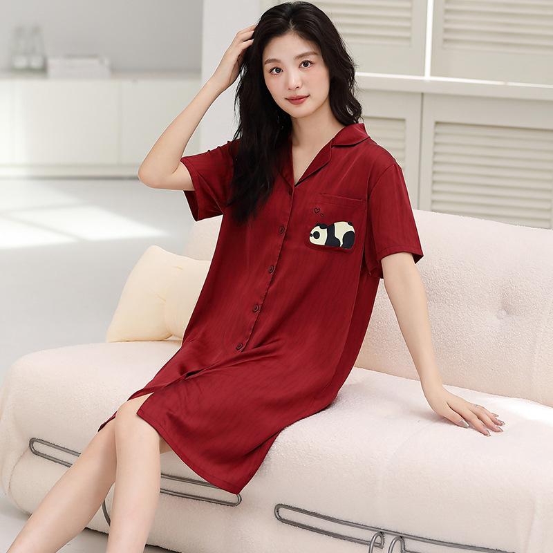 Summer Natal Year Couple High-end Pajamas Women's Ice Silk Pajamas Red Wedding Wedding Loungewear Set
