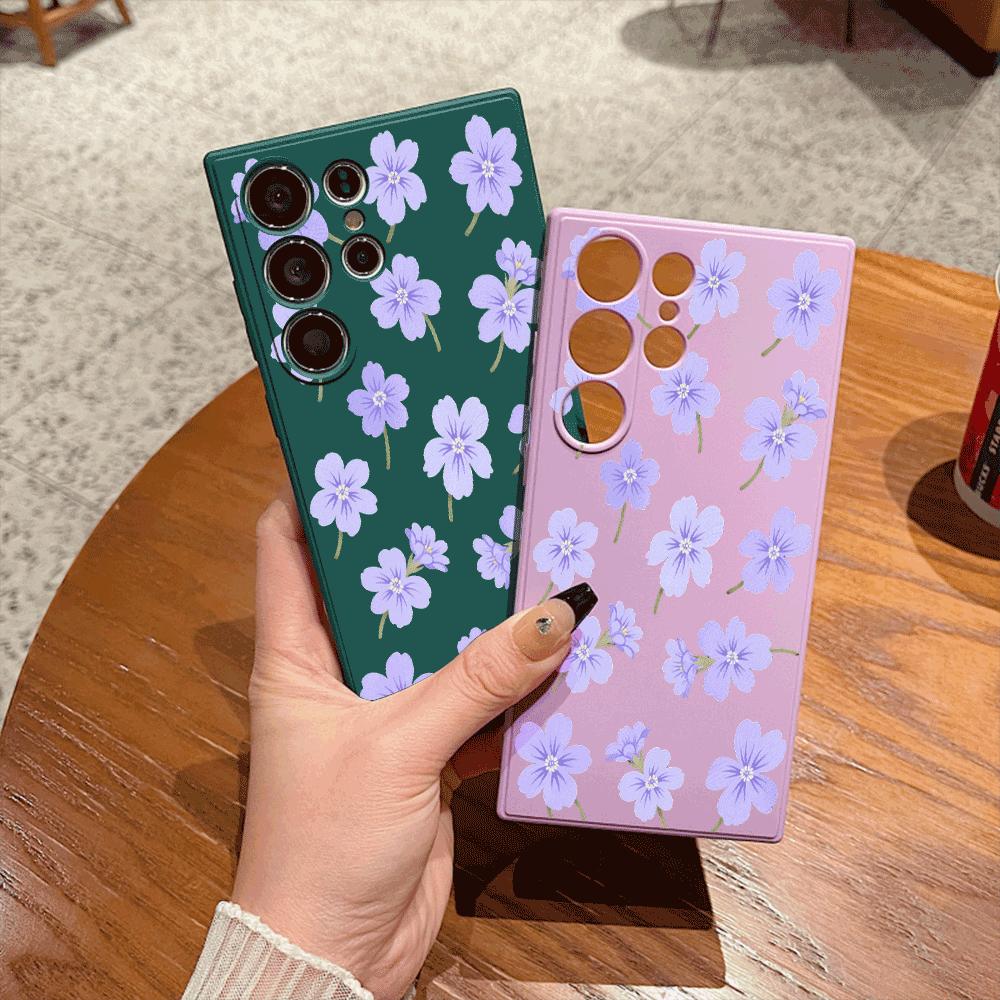 Light Purple Floral Pattern Case for Samsung Galaxy S25 S24 Ultra S23 S22 S21 S20 FE Plus Soft TPU Slim Fit Shockproof Cover