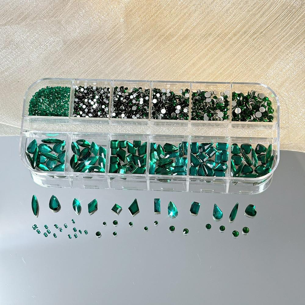 12 Grids 3D Nail Art Rhinestones Flat Bottom Square Rhombus Nail Art Charms Five-pointed Star/Heart Mixed-Shapes