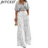 BITCED Summer Set Shirt Top with V-Neck Fashion Print Wide-Leg Trousers Stylish Set
