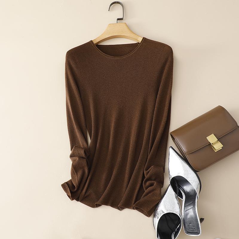 Shima Seiki Seamless Round Neck Long Sleeve Women's Knit Top - Cashmere Silk Base Layer