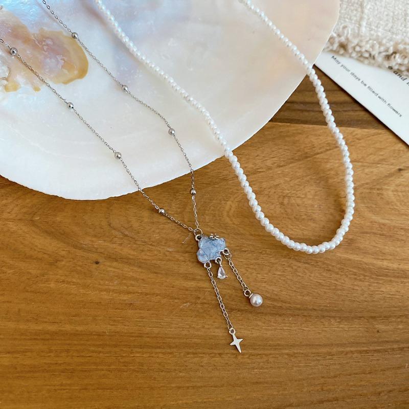 Super Sparkling Zircon Crystal Cloud Water Drop Pearl Necklace Light Luxury Sweet Clavicle Chain Fashion Versatile Necklace
