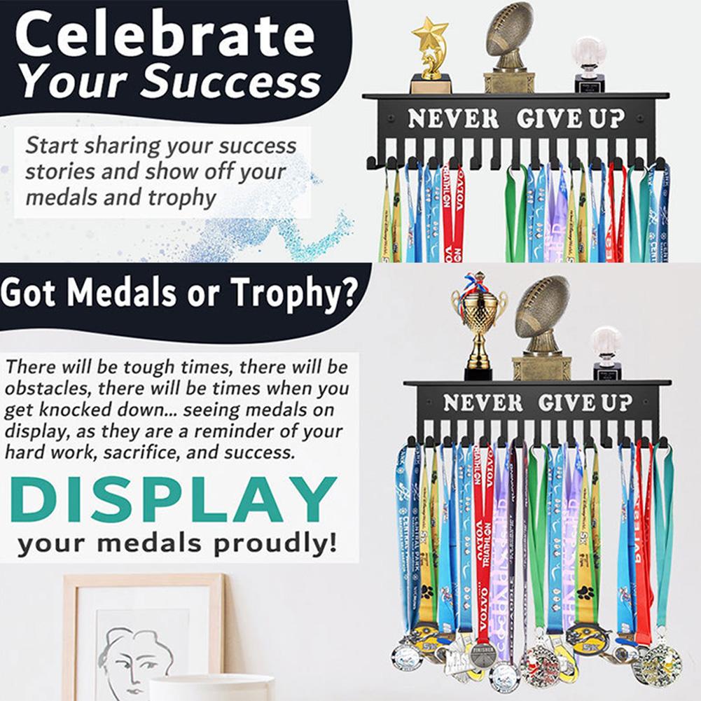 Medals Display Hanger with 15 Hooks Medals Holder Wall Mount Headband Display Stand Multifunction for Medal Storage