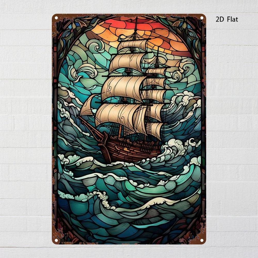 Vintage Nautical Metal Wall Art, Old Sailing Ship Pirate Decor, Home Wall Decor