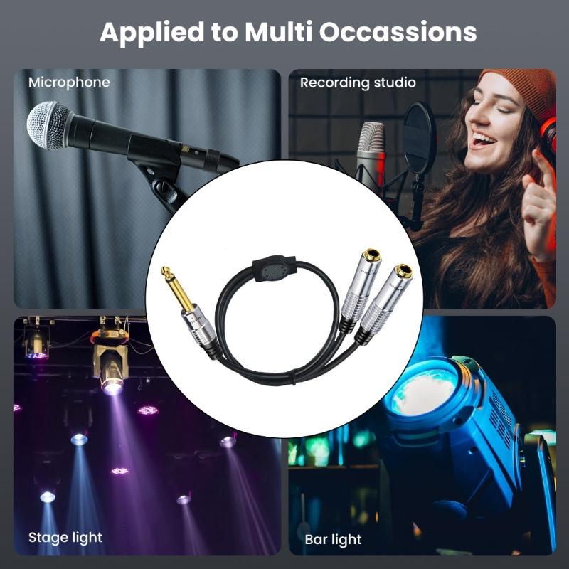 6.35mm Guitar Signal Y Splitter Cable 1/4" Male To Double Mono 1/4" Female Adapter Speaker Headphone Extension Cable