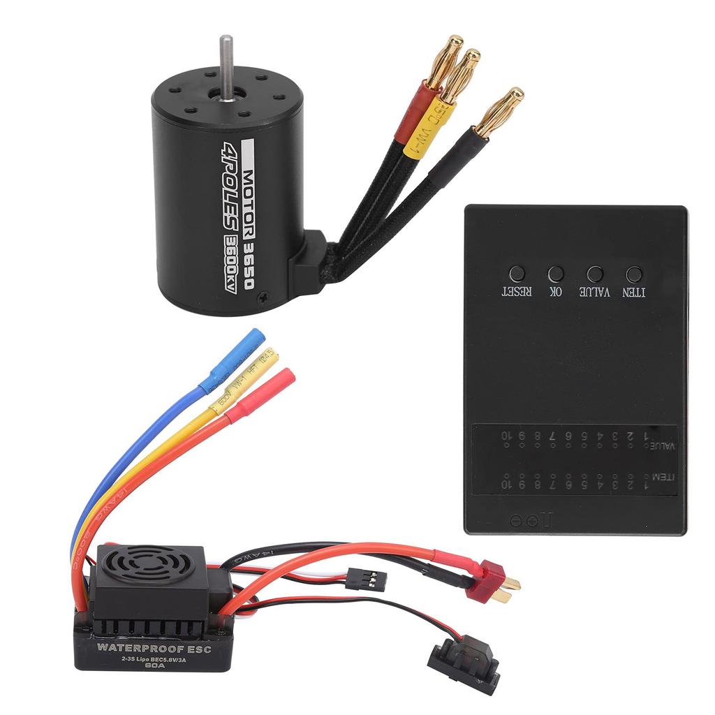 3650 3600KV Brushless Motor with 60A ESC and Programmer Card, Waterproof, for RC Cars, Compatible with 1/8 and 1/10 Scale Electric Remote Control Cars