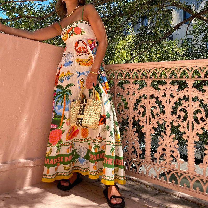 Ladies' Printed Large Swing Suspender Dress Print Large Swing Dress Female