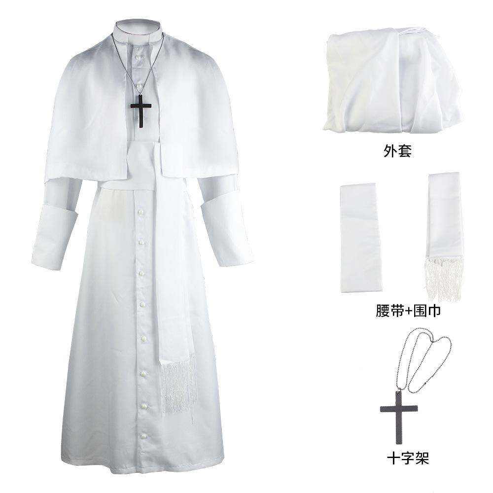 Costume Cosplay Prêtre Parrain Couleur Unie Médiévale Costume Halloween Prêtre Cosplay XXL&Other blanc