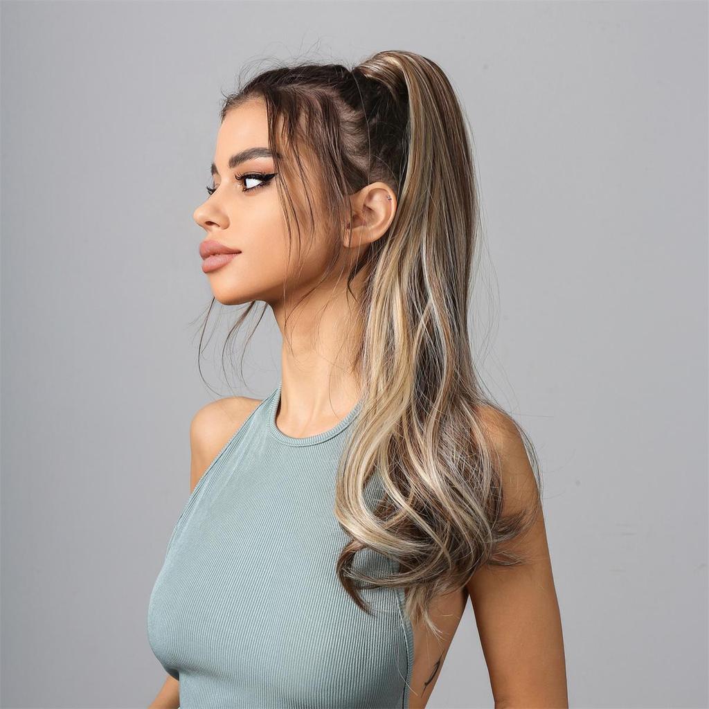 EASIHAIR Lung ondulat ondulat înfășurat în jurul agrafă extensie de păr coadă de cal sintetică coadă de cal păr falsMaro platină posturi false afro perucă