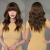 Women Synthetic Wavy Golden Brown Wigs with Bangs Natural Fluffy Hair Daily Party Costume Heat Resistant Fibre