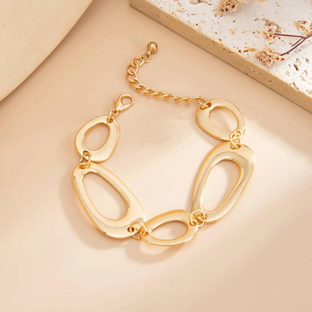 SHIXIN Minimalist Hollowed Geometry Charm Bracelet for Women New Trending Metal Gold Color Adjustable Bangle Daily Wear Jewelry