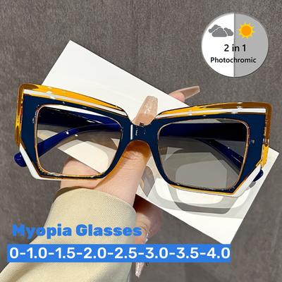 Nuevas Gafas de Miopía Fotocromáticas con Montura de Color Degradado Lentes Transparentes Unisex Bloqueo de Luz Azul Gafas con Dioptría Negativa