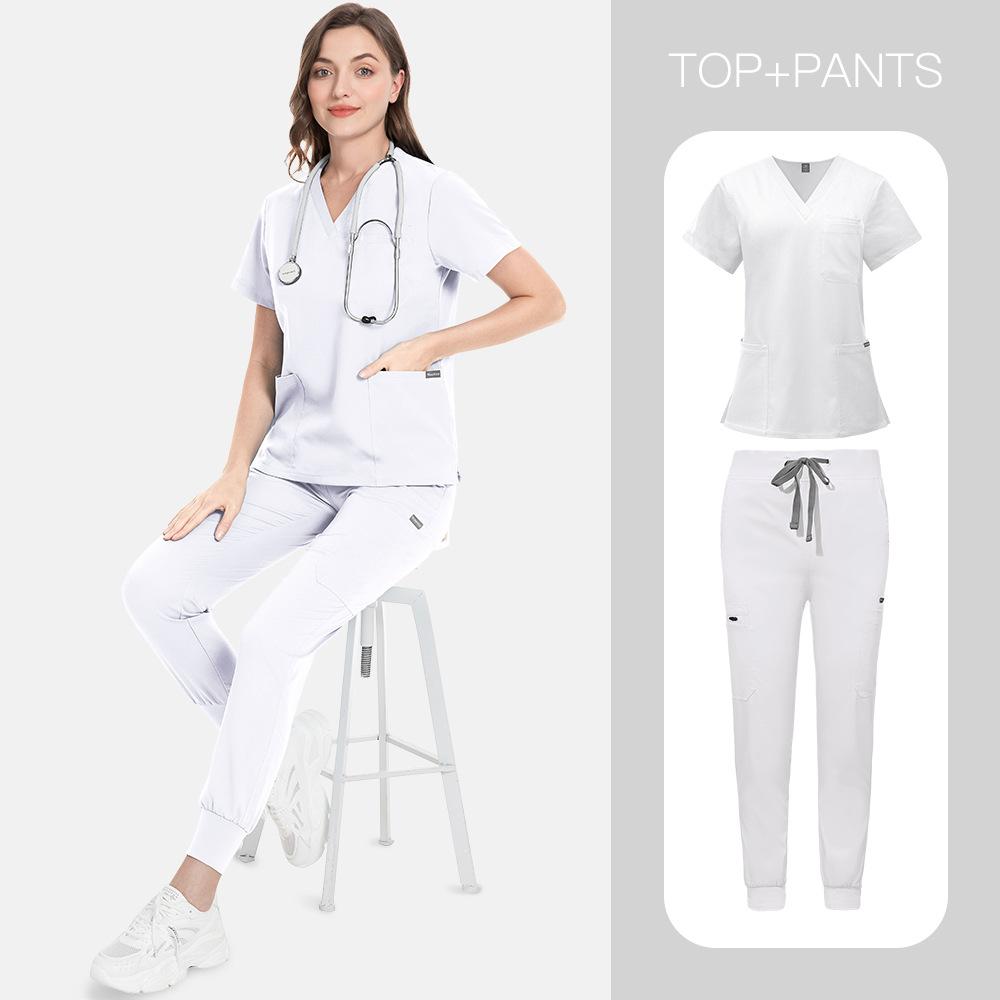 14-Color Scrub Set Women'S High Quality Pocket V-Neck Two-Piece Set Doctor Nurse Uniform Hospital Overalls Thick