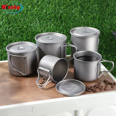 Outdoor Titanium Cup Camping Water Cup Supplies Pure Titanium Cup Camping Drinking Water Equipment Travel Cookware Foldable Cup with Lid