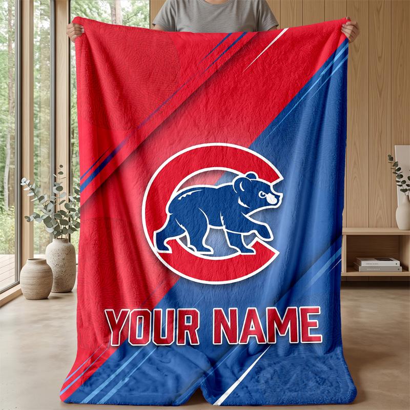 Chicago Cubs Custom Flannel Throw Blanket Print Your Name Text Soft Warm Blanket Holiday Present