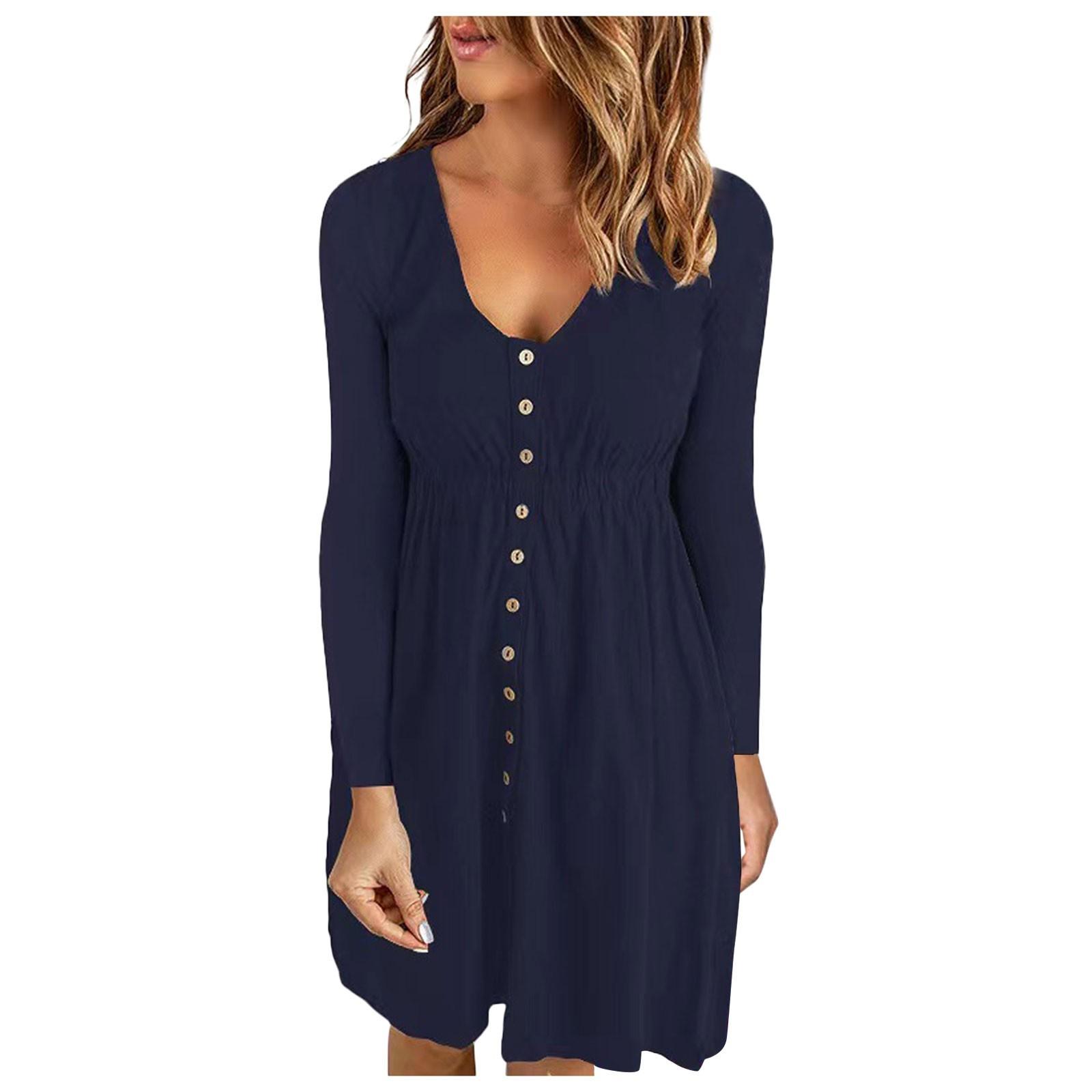 

A Fashionable Solid-colored Loose Dress For Ladies XL Темно-синій