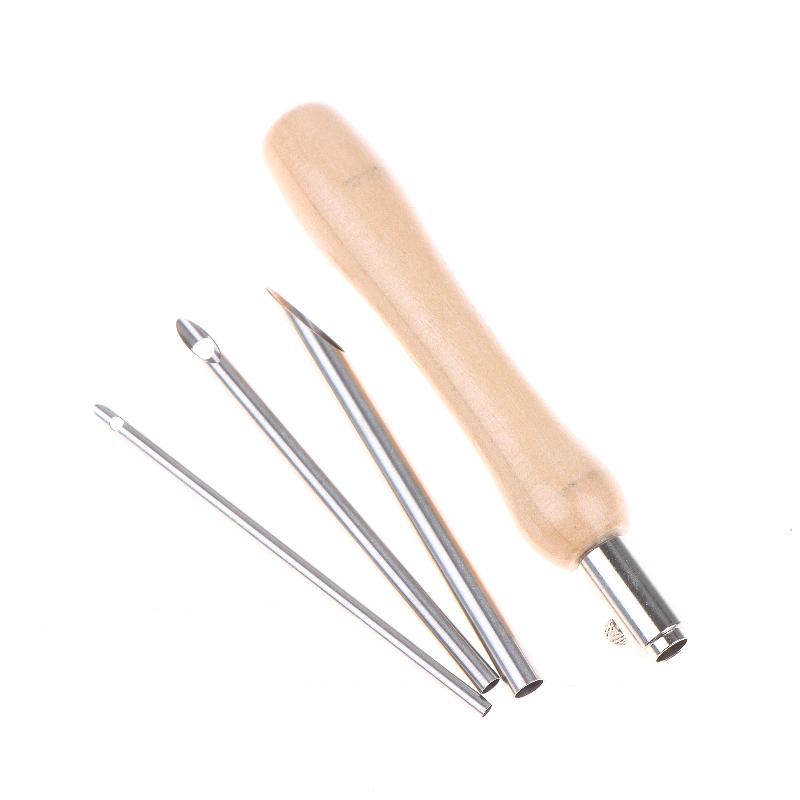 5Pcs Punch Needle Set 2.5Mm/3.5Mm/5Mm Adjustable Wooden Handle Punch Stitching Kit For Diy Cross Embroidery Craft Needles