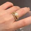 Light Luxury Old Money Style Pearl Ring Inlaid With Zircon Personality Design Medieval Stacked Fashion Twist Ring Woman