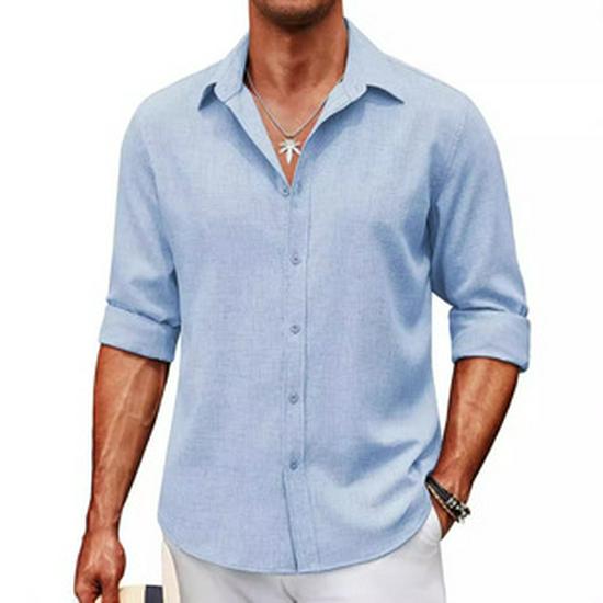 2024 Herr Europeisk & Amerikansk Mode Enfärgad Lös Långärmad Nedvikt Krage Skjorta