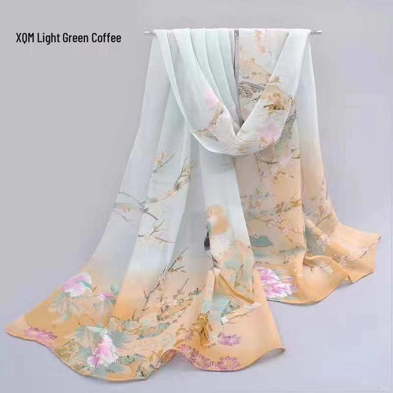 Spring & Summer Silk Chiffon Scarf for Women – Versatile, Fashionable, Sun-Protective, Printed Headscarf