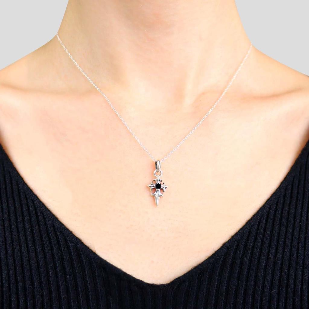 Pendant Top Necklace Top Cross Black Cubic Zirconia Silver 925 Accessory [Sears] Men's Women's Sp01-0032