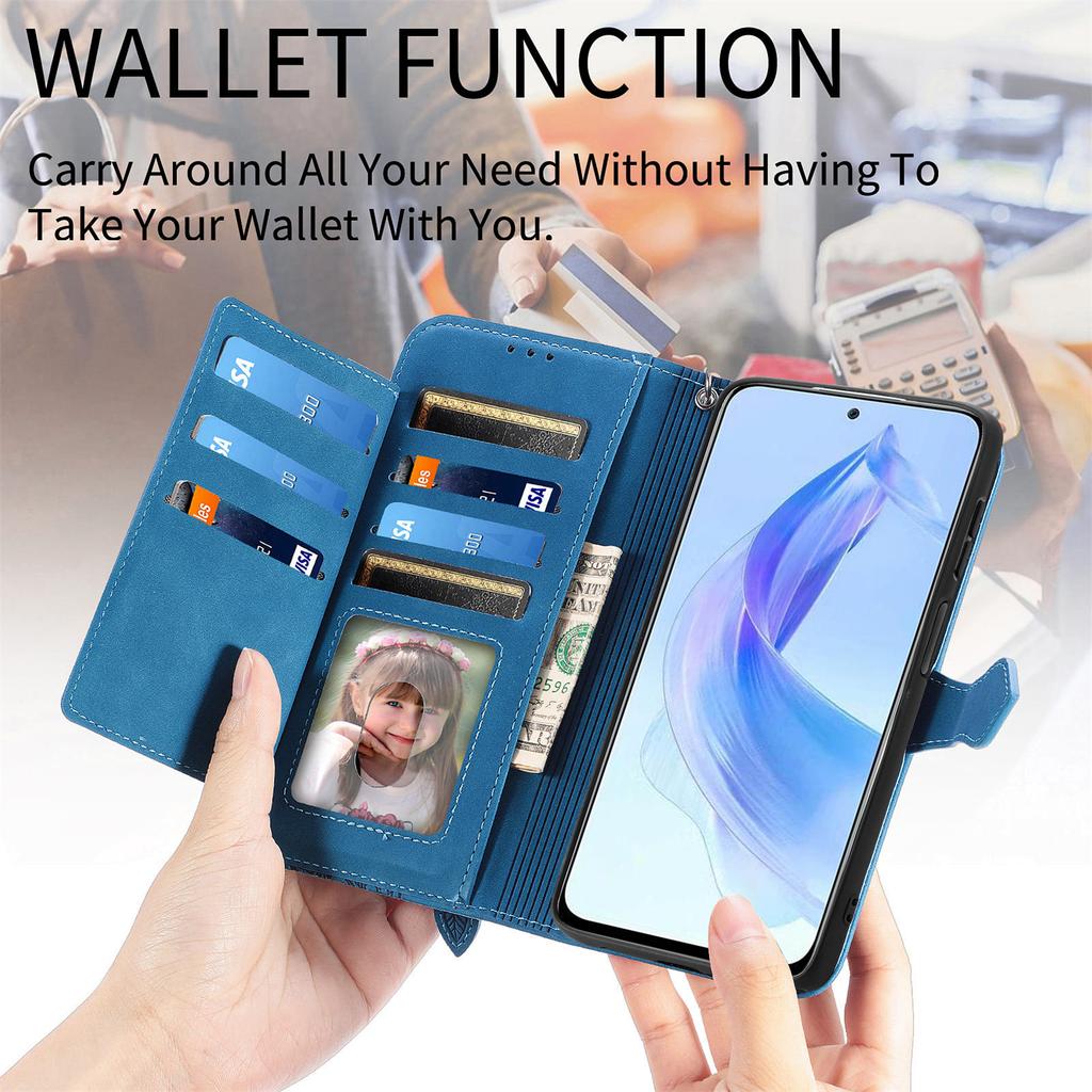 For Honor X50i 5G/90 Lite 5G Zipper Wallet Case with Strap Flower Imprint PU Leather Phone Cover