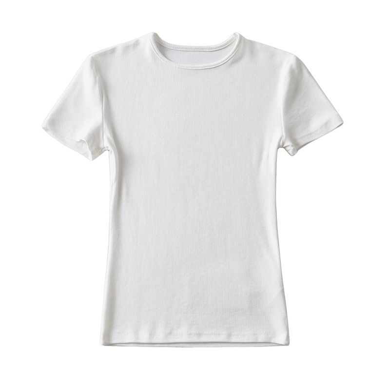 

Women s European and American-Style Short-Sleeve Neckline for Summer Threaded Tight White-Long M