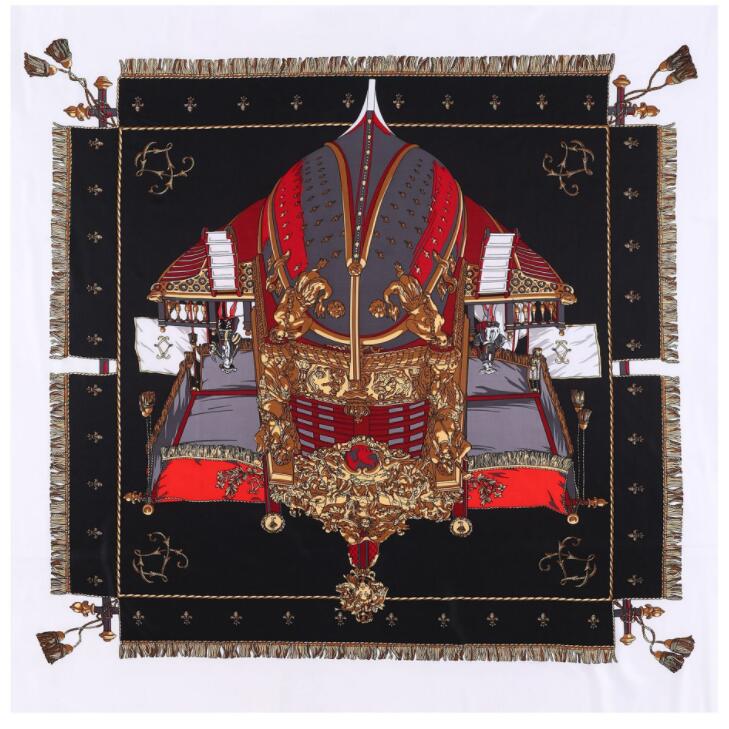 

New Arrival Brand Shawl 100% Twill Silk Scarf Warship Design 130cm Square Scarves Print Kerchief Bandana Woman Headband Hijab 130x130cm