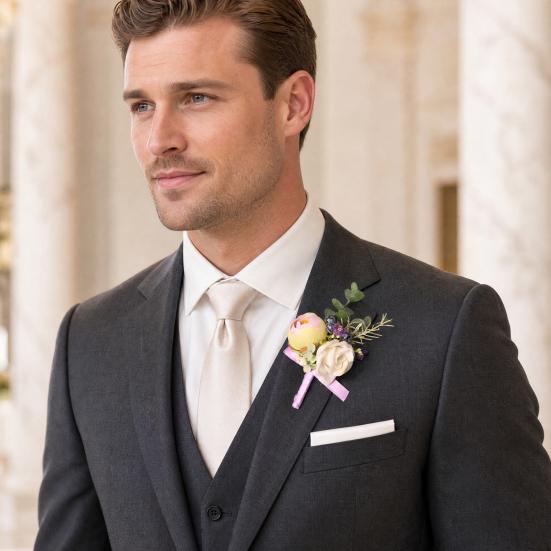 Yousheng Purple Wedding Boutonniere, Artificial Silk Flower Lapel Pin for Groom Bride Parents, Romantic Wrist Corsage for Bridal