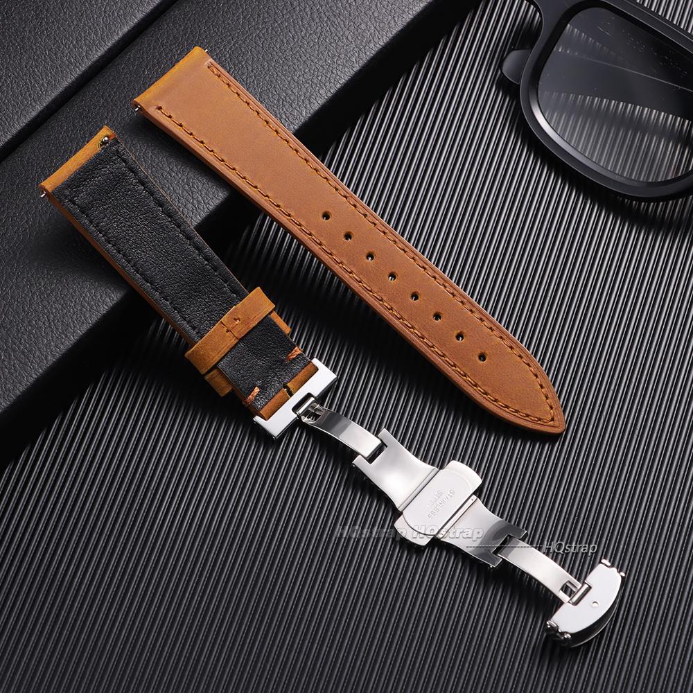 Quick Release Bracelet Leather Watch Band Vintage Cowhide Strap18mm 19mm 20mm 21mm 22mm 24mm Butterfly Buckle Wristband