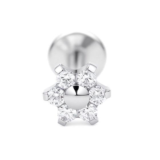 G23 Titanium Alloy Zirconia Flower Stud Earrings, ASTM F136 Implant Grade Body Piercing Jewelry