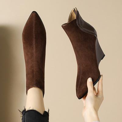 Kobiety Koturny Zamszowe Botki do Kostki Śniegowce Szpiczasty Nosek Buty 2025 Moda Zimowa Nowe Wysokie Obcasy Botki Chelsea Zapinane na Zamek Czółenka Mujer Botas