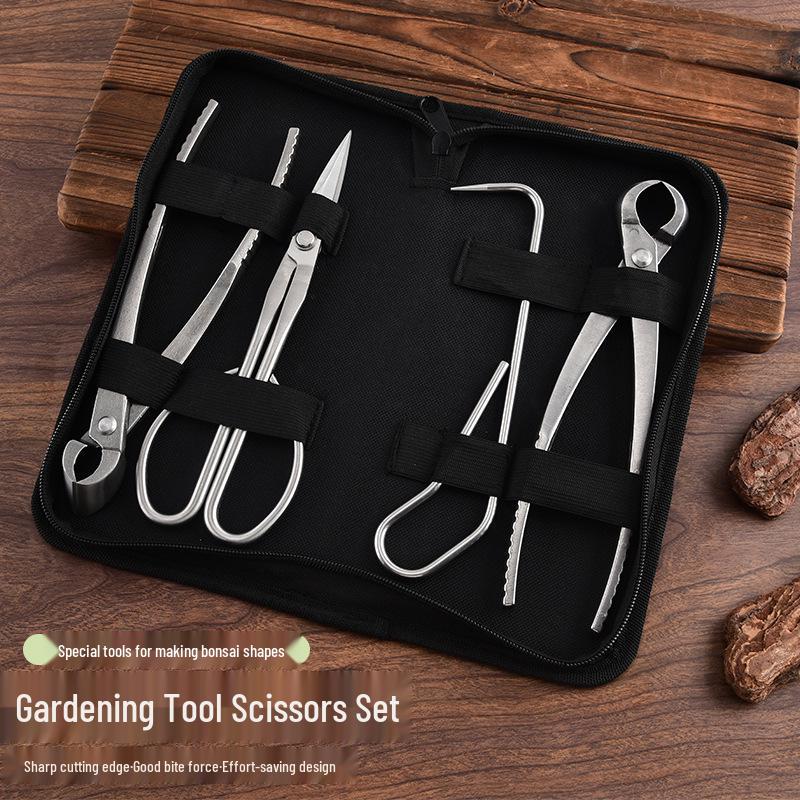 Portable Stainless Steel Gardening Tool Set with Pliers, Diagonal Cutters, Bud Shears, and Oxford Cloth Bag