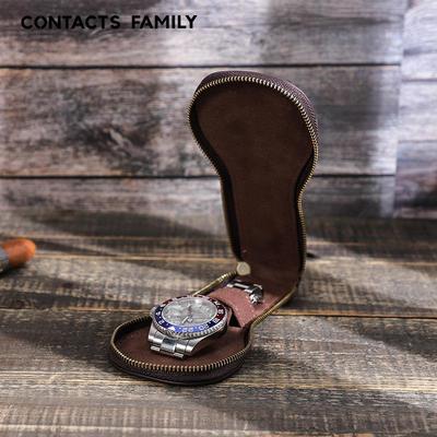 Vintage Crazy Horse Leather Family Watch Storage Box - High-End Genuine Leather Zipper Case