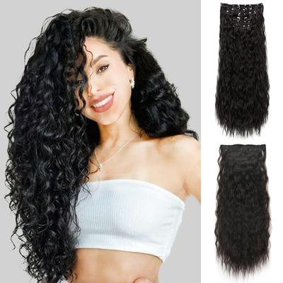 Synthetic Long Curly Hair Extension Heat Resistant Fiber Black Blonde Hairpiece For Women Party Use