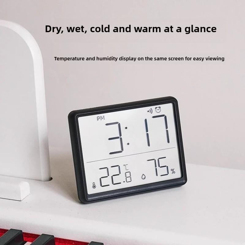 3-in-1 Smarte Digitaluhr - Temperatur- und Luftfeuchtigkeitsanzeige + Wecker - Ultradünne Klebehalterung für Wand- oder Tischmontage