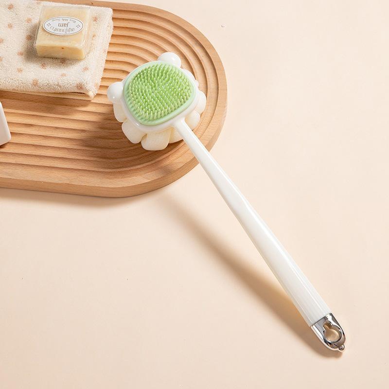 Long-Handle Soft Silicone Double-Sided Shower Brush with Back Scratcher and Mud Scraper