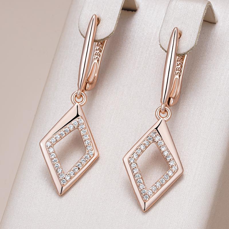 Geometric Oval Rectangle Full Natural Zircon Hoop Earrings For Women  Rose Gold Color Daily Fine Elegant Female Jewelry