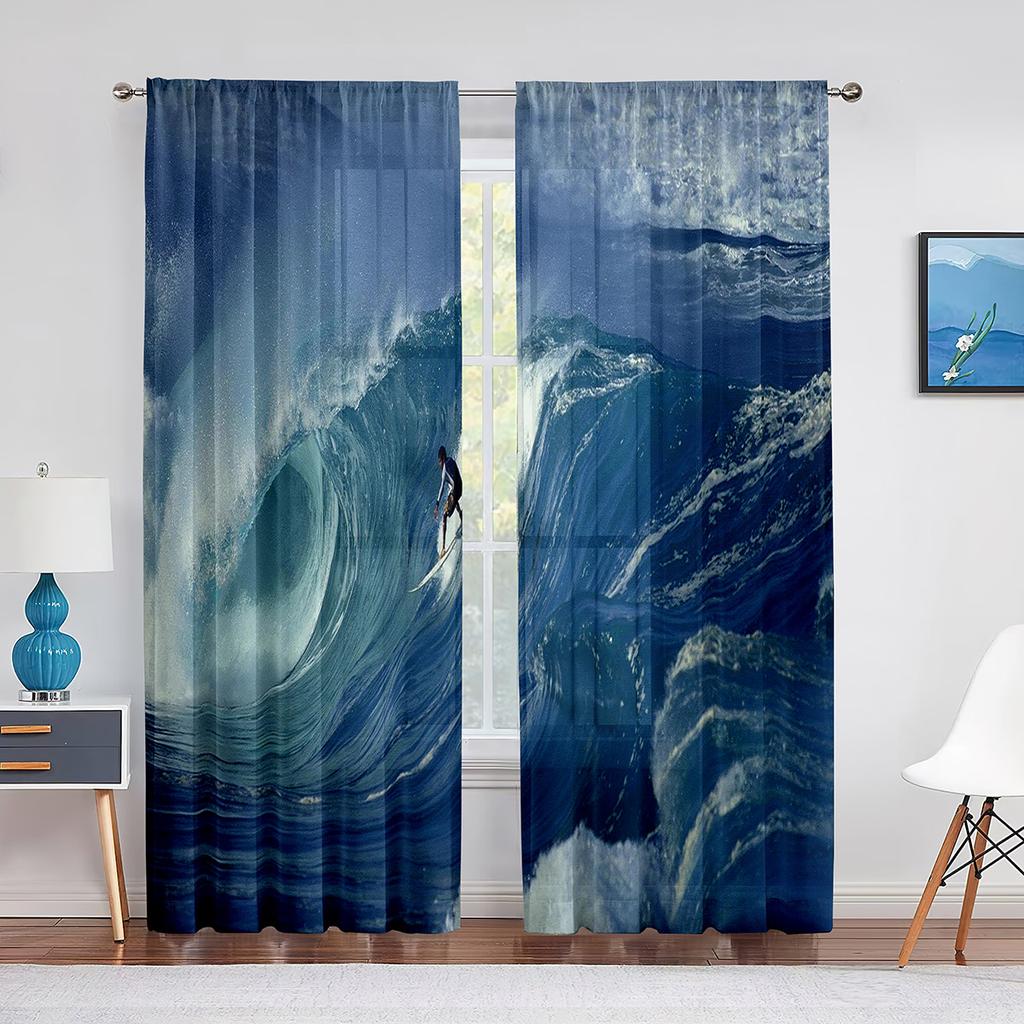 Ozeanwellen-Abenteuer Surfen Extremsport Tüllgardinen für Wohnzimmer Schlafzimmer Dekoration Transparente Voile-Fenstervorhänge Drapierungen