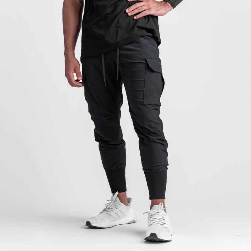 Men Elastic Waist Cargo Jogger Pants With Drawstring And Zipper Pockets S