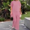 Moda feminina casual verão primavera cor sólida estampa manga curta gola redonda calças calças ternos