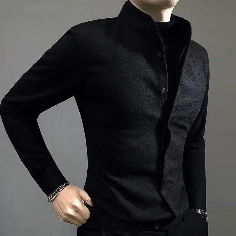 Inverno Autunno Uomo Collo Alto Caldo Maglia Intima Manica Lunga Casual Vintage Bottoni Blusa Uomo Top Homme