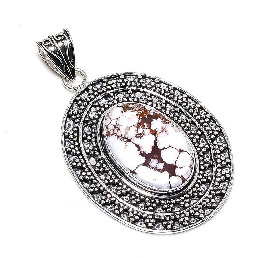 Wild Horse Gemstone Handmade 925 Sterling Silver Jewelry Pendant 2.44" SU-9933