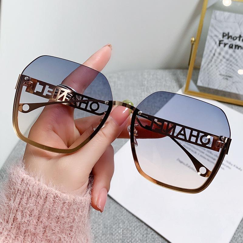 Trendy Women s Large Frame Rimless Cut-Edge Sunglasses: Fashionable Anti-UV Shades Sunglasses